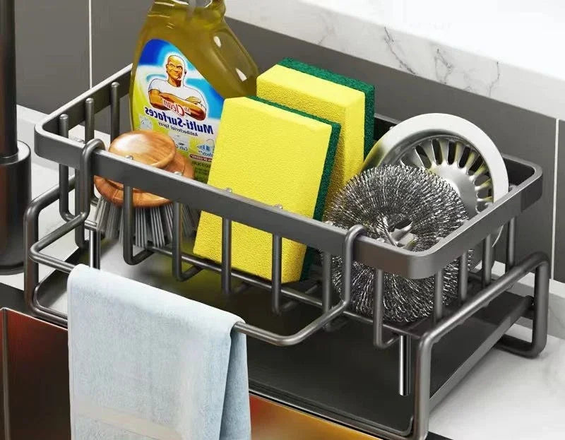 1Pc Kitchen Sink Drain & Storage Rack | Detergent Sponge Wipe Organizer | Compact Sink Cleaning Tool Holder