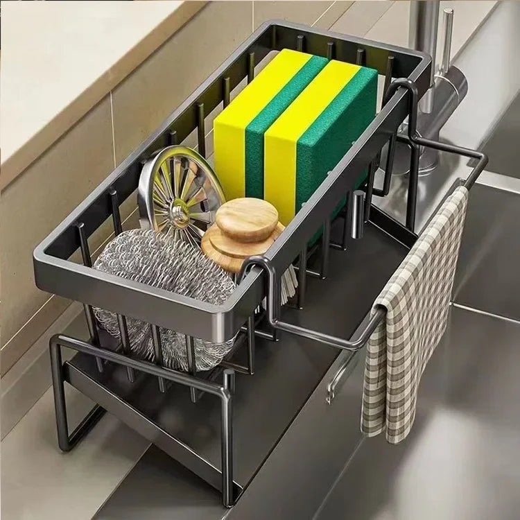 1Pc Kitchen Sink Drain & Storage Rack | Detergent Sponge Wipe Organizer | Compact Sink Cleaning Tool Holder