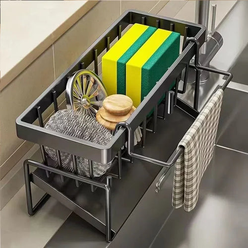 1Pc Kitchen Sink Drain & Storage Rack | Detergent Sponge Wipe Organizer | Compact Sink Cleaning Tool Holder