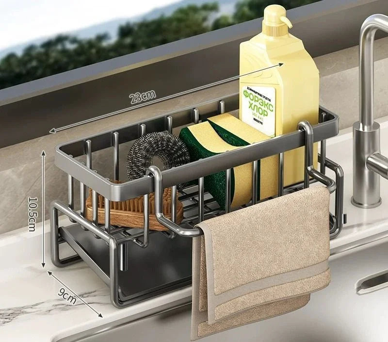 1Pc Kitchen Sink Drain & Storage Rack | Detergent Sponge Wipe Organizer | Compact Sink Cleaning Tool Holder