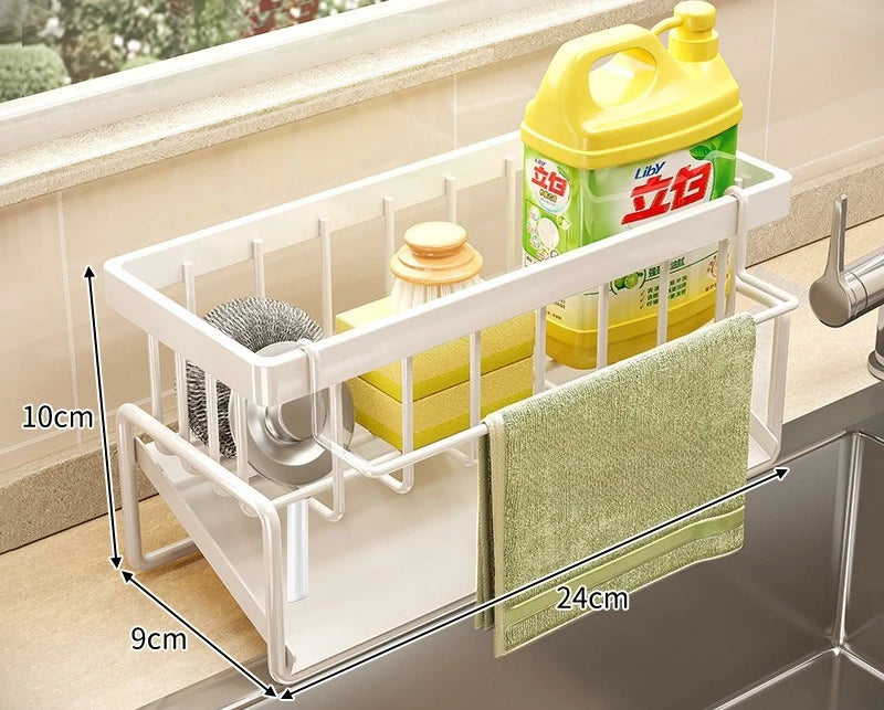 1Pc Kitchen Sink Drain & Storage Rack | Detergent Sponge Wipe Organizer | Compact Sink Cleaning Tool Holder